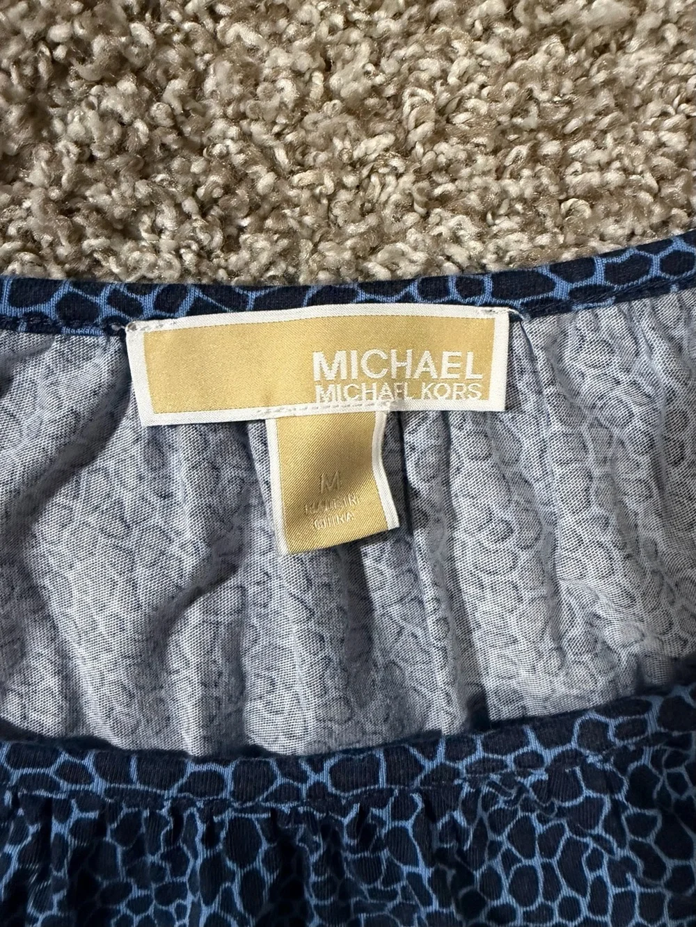Michael Kors Navy Blue Printed Bell Sleeve Blouse